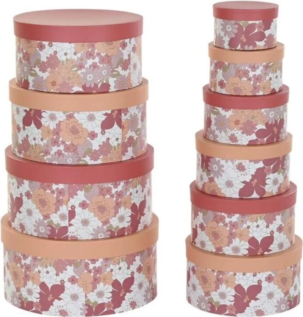 Lot de boîtes déco Blomster empilables en carton au design floral chic