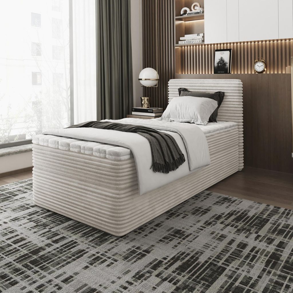 Bett, Boxspringbett, Continentalbett ZENO MINI mit Bonell Matratze, T25 Topper, Doppelbett mit Container, H3 80x200 cm, (Creme - Tilia 03)