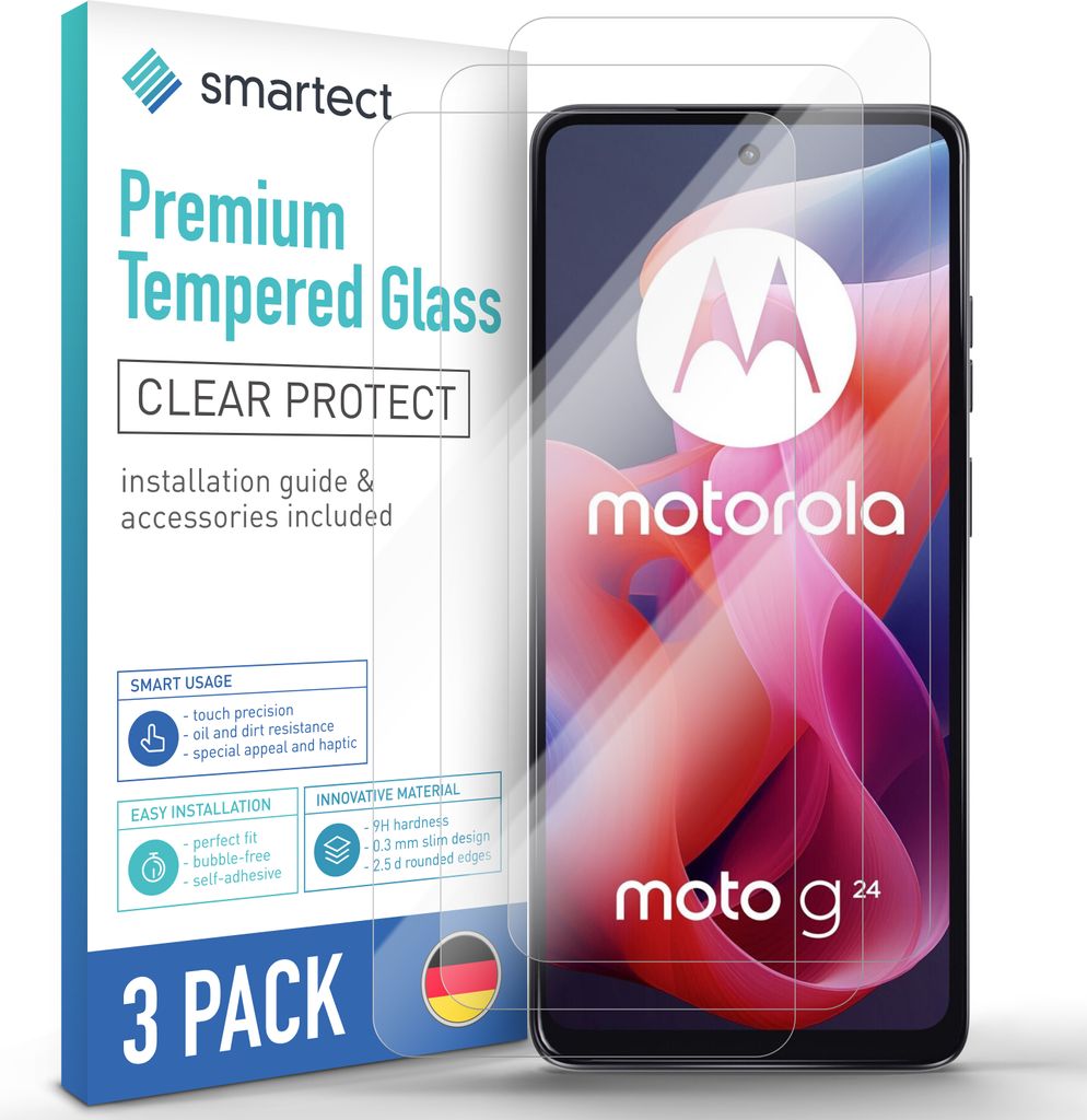 A product packaging for screen protectors for a Motorola phone.