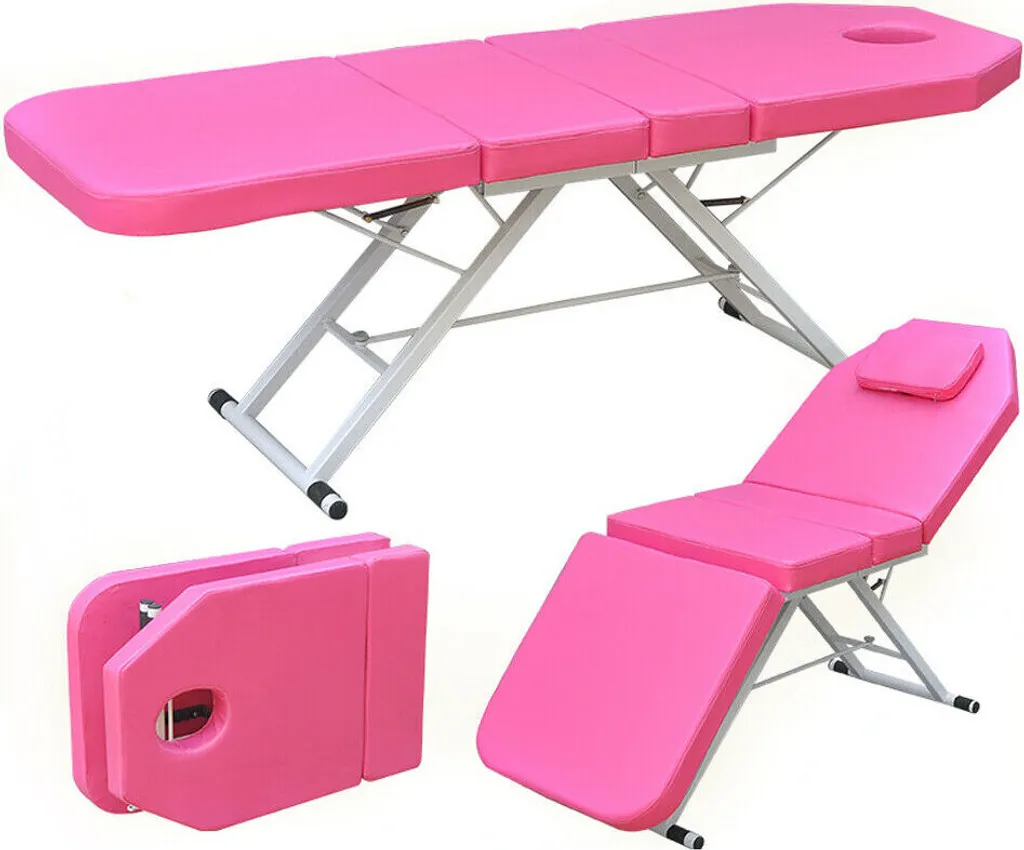 Lit de massage portable 3 zones avec pieds métal rose - Table de soin
