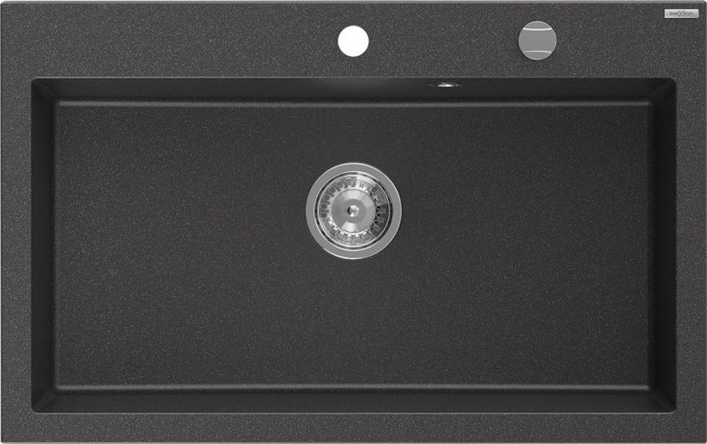 Mexen Elix Granitspüle 1-beckig 800 x 500 mm, schwarz gesprenkelt, Siphon Chrom - 6527801005-76