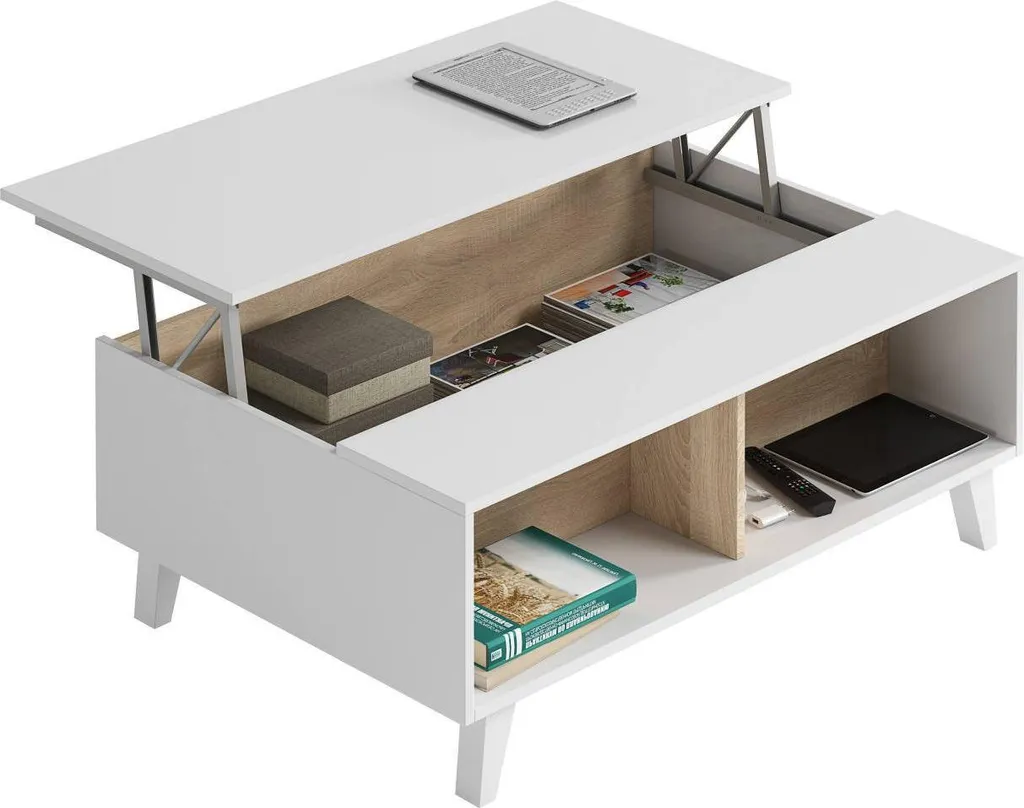 Table basse relevable grise et chêne 100 cm Zaiken Plus avec coffre de rangement - 3