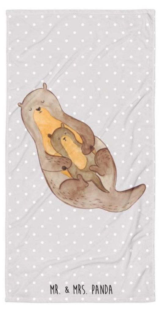 Mr. & Mrs. Panda Handtuch Otter Kind - Grau Pastell - Geschenk, Familie, Baby, Mutter, Badehandtuch, Strandtuch, Duschtuch, Strandlaken, Reisehandt...