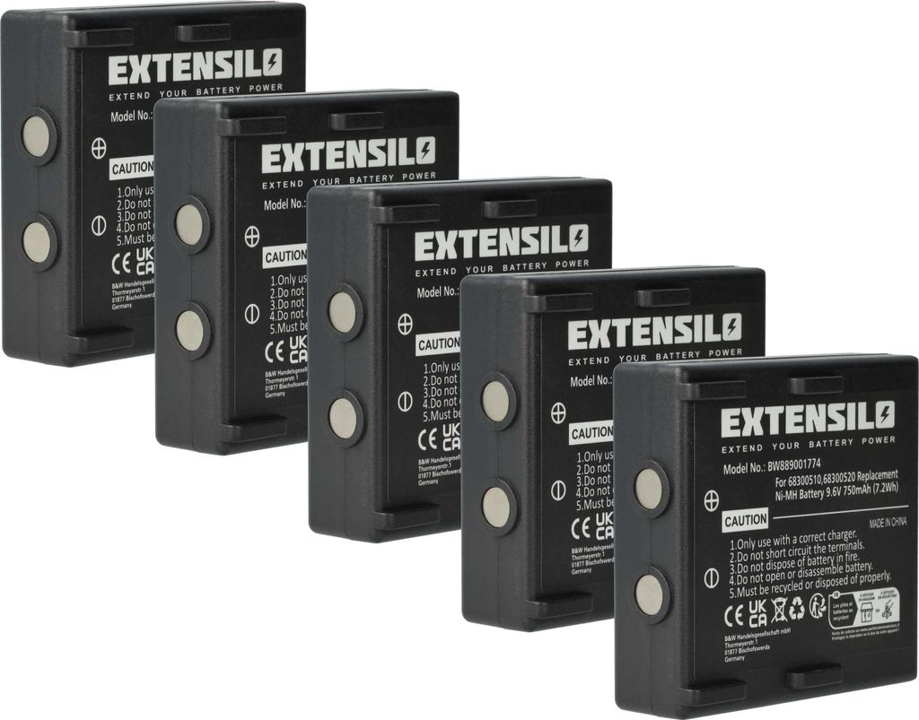 EXTENSILO 5x Akku kompatibel mit Hetronic Nova Ergo Industrie-Funkfernsteuerung Fernbedienung (750 mAh, 9,6 V, NiMH) - Schwarz