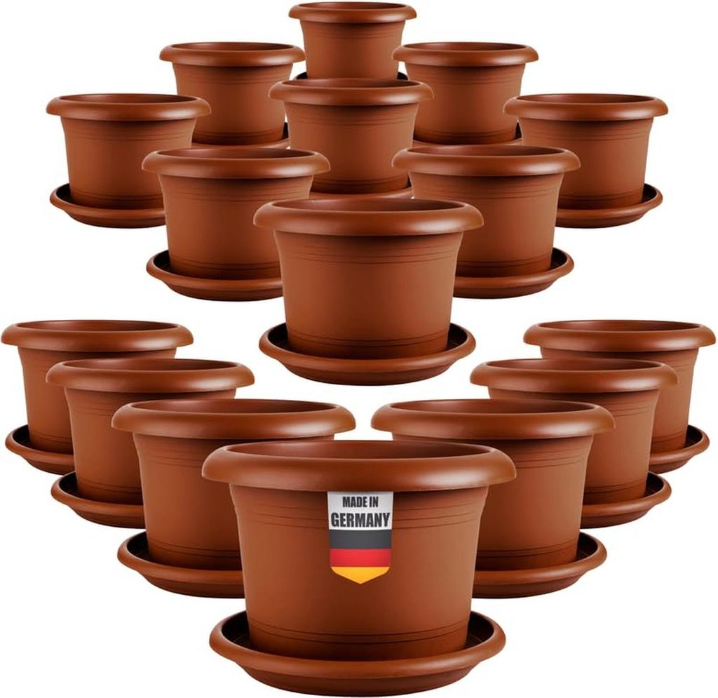 Große Pflanzkübel mit Untersetzer, wetterfest, Terracotta, für Garten & Balkon, 16er Set