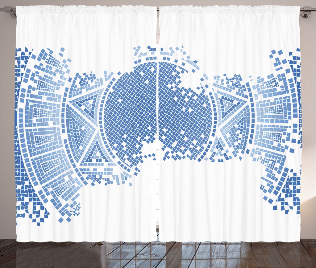 ABAKUHAUS Geometrisch Rustikaler Vorhang, Alte verschlissen Mosaik, Wohnzimmer Universalband Gardinen mit Schlaufen und Haken, 280 x 245 cm, Hellblau