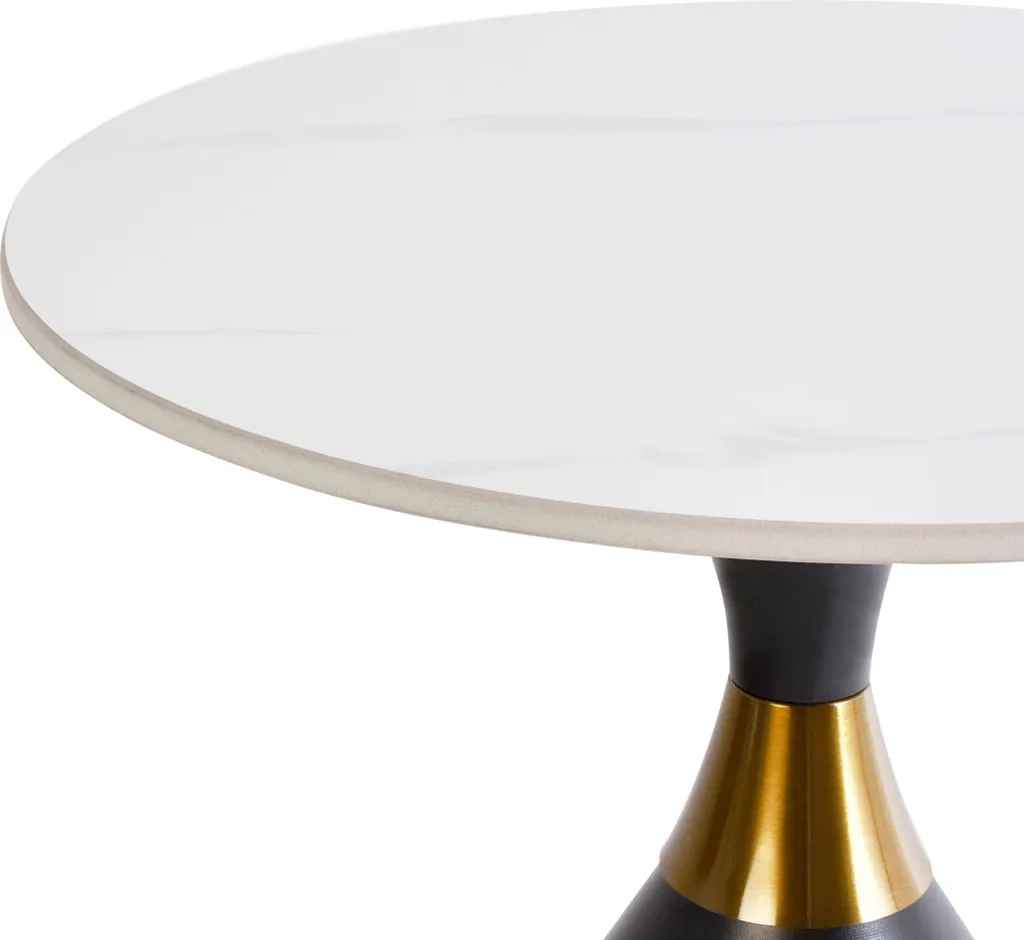 Beliani Table d'Appoint en Pierre Blanche et Métal Noir Ø 50 cm - 4