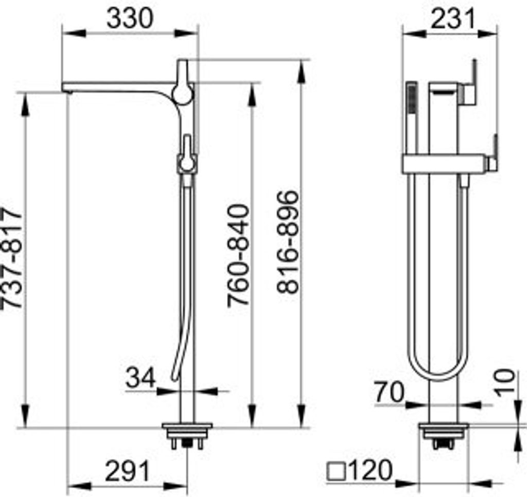 KEUCO EDITION 11 Einhebel-Wannenmischer freistehend, Ausladung 291 mm, 51127290100