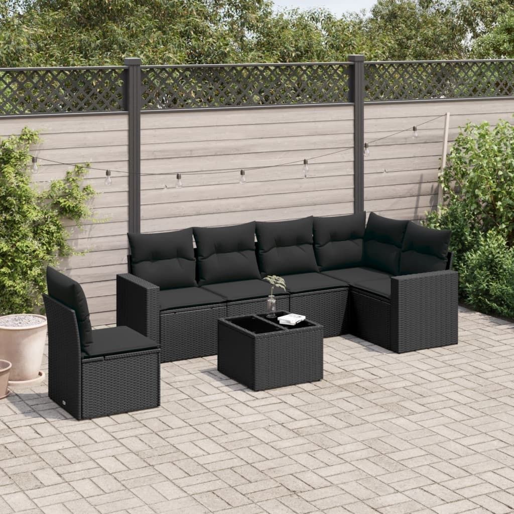 Maison Exclusive - 7-tlg. Garten-Sofagarnitur mit Kissen Schwarz Poly Rattan