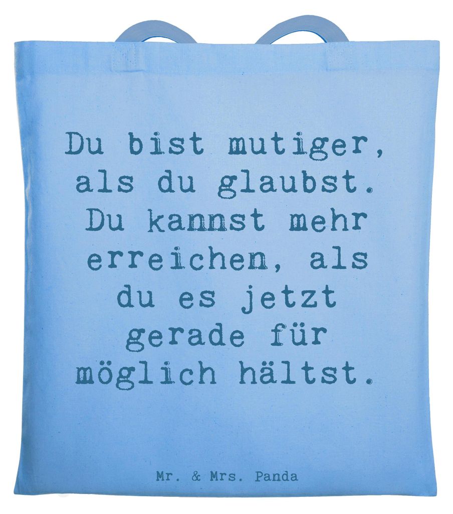 Mr. & Mrs. Panda Tote Bag Spruch Mut und Tapferkeit - Sky Blue - Geschenk, Standhaftigkeit, Motivation, Komfortzone verlassen, Jutebeutel, Herausfo...
