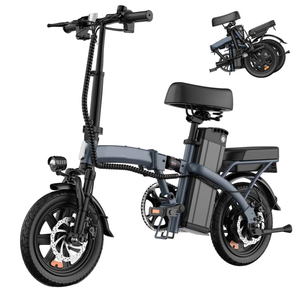 Elektrofahrrad - 250W Motor 48V 7.5Ah Batterie 14 Zoll Reifen Scheibenbremse - Grau