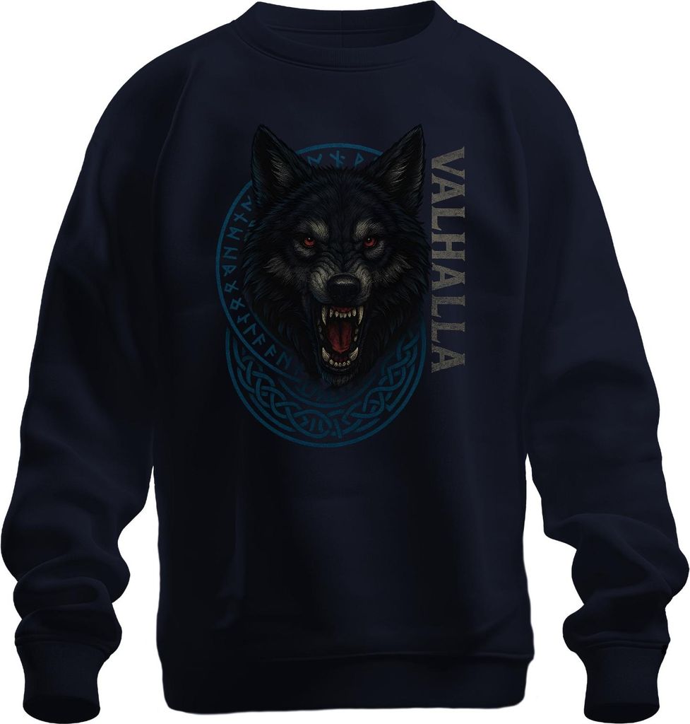 Wikinger Wolf Valhalla Runenkreis nordisch keltisch Fenrir Gothic Uni Sweatshirt Pullover, Navy, 3XL