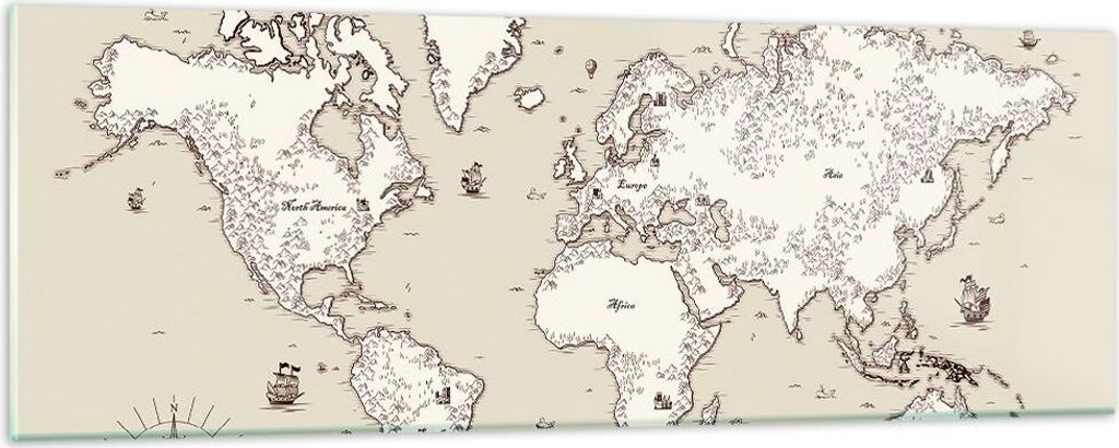 Bilder auf glas - Karte Welt Klassiker Kontinente - 90x30cm - Glasbilder - Wandbilder - Kunstdruck - zum Aufhängen bereit - Wanddekoration aus Gla...