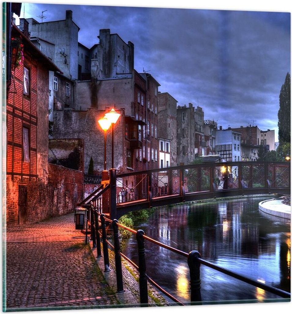 Bilder auf glas - Architektur Altstadt Stadt Fluss - 70x70cm - Glasbilder - Wandbilder - Kunstdruck - zum Aufhängen bereit - Wanddekoration aus Gl...