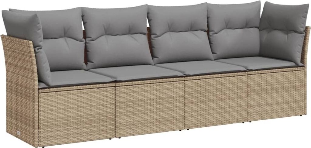 4-tlg. Garten-Sofagarnitur mit Kissen Beige Poly Rattan