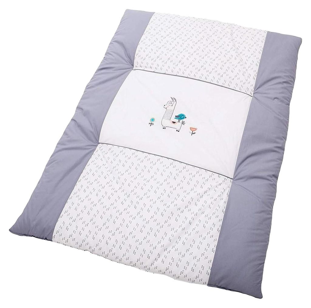 Krabbeldecke aus Baumwolle und Polyester, Lama-Design, grau, 100 x 135 cm