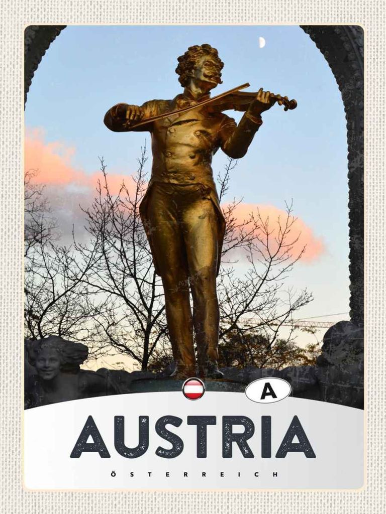 vianmo Holzschild 40x30 cm Österreich Skulptur Mann Geige gold Bildmotiv Reisemotiv Europa