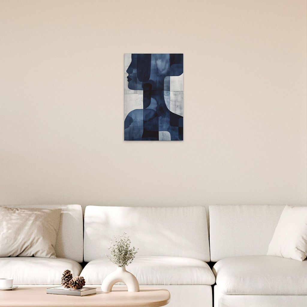 TADESSI Leinwandbild Abstraktes Gesicht - Wandbild 40 x 60 cm - Kunstdruck auf Leinwand in Blau Weiß - M1-No.52090