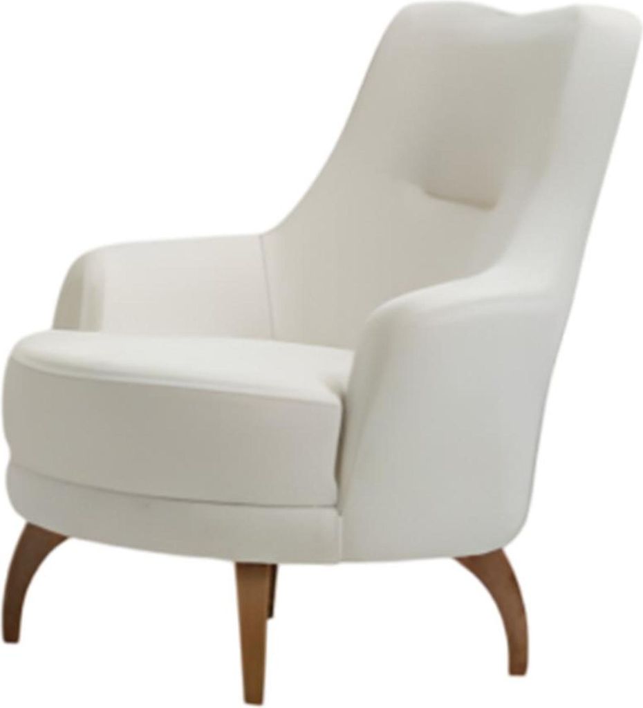 Stilvoller Weißer Sessel Wohnzimmer Textilsessel Designer Holzfüße