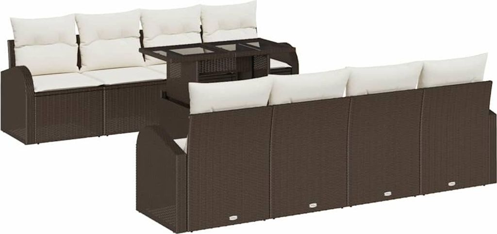 vidaXL Gartensofa-set mit Kissen mit Speicher 9 pcs Braun Poly Rattan