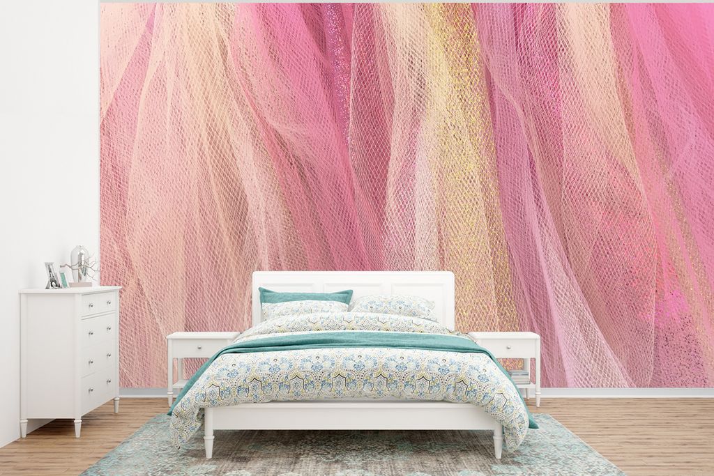 MuchoWow Fototapete für Wohnzimmer oder Schlafzimmer Wandtapete Vinyl Motivtapete Pastellfarbene Netze - 295x220 cm - Wand Tapete