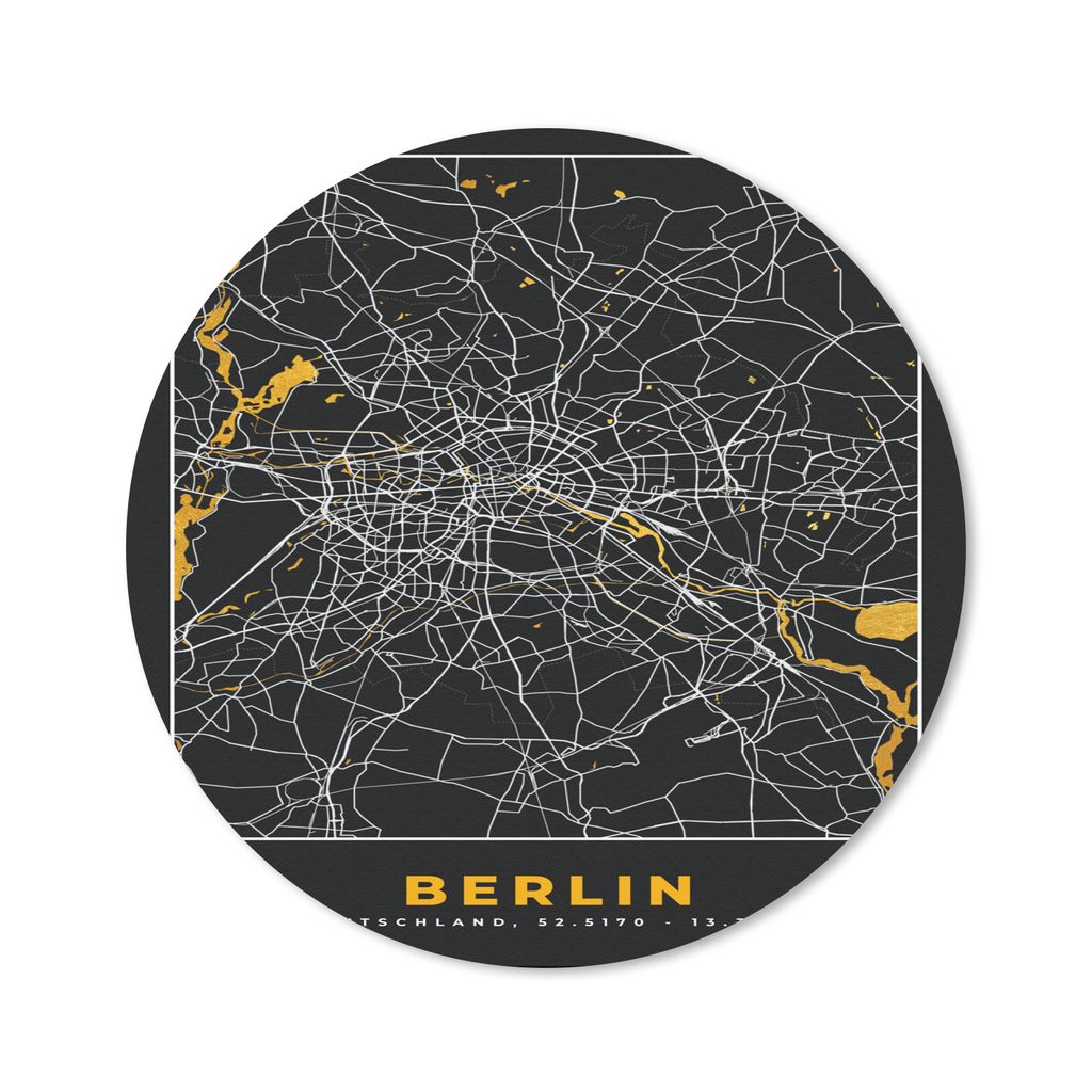 MuchoWow Mauspad Mousepad Berlin - Deutschland - Karte - Stadtplan - Gold 40x40 cm - Mousepads - Maus Mat - Pad - Mausunterlage - Schreibtisch Ac...