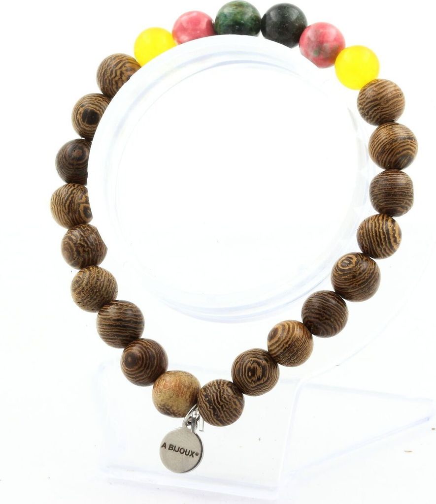 Armband aus sambischen Smaragdperlen + gelber Achat + rotgrüner Jaspis + Holz 8 mm
