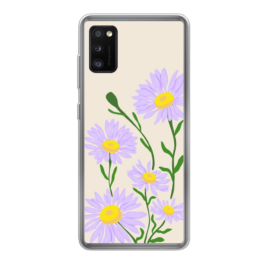 MuchoWow Handyhülle Schutzhülle Hülle für Samsung Galaxy A41 Blume - Lila - Minimalismus Silikon Softcase Handy Hülle - Mobiltelefon - Gebur...