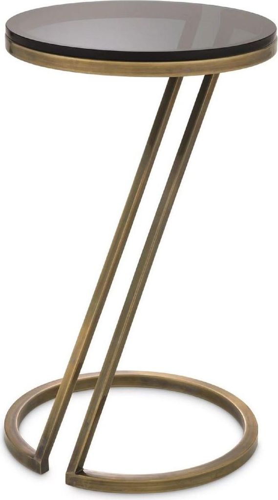 Casa Padrino Luxus Beistelltisch Vintage Messing / Grau Ø 36 x H. 60 cm - Edelstahl Tisch mit Glasplatte - Wohnzimmer Möbel - Luxus Möbel - Luxu...