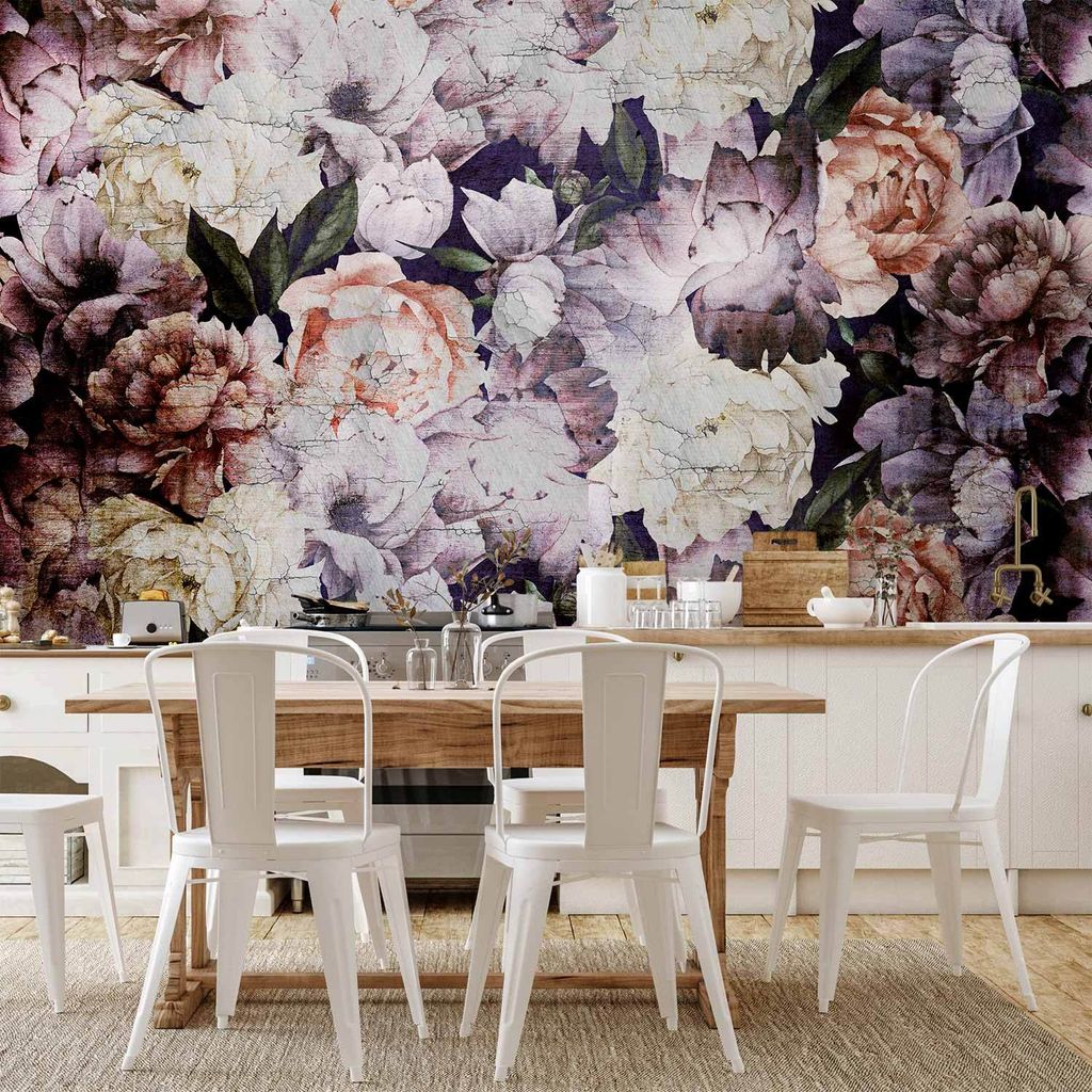 Vlies Fototapete - Plant motif with peonies in a garden - retro style flower background 400x280 cm Blumen b-C-0823-a-a