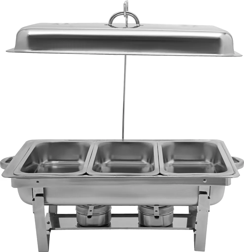 Chafing Dish Rectangulaire 9L Argenté - Réchaud de Buffet 3 Récipients - 4