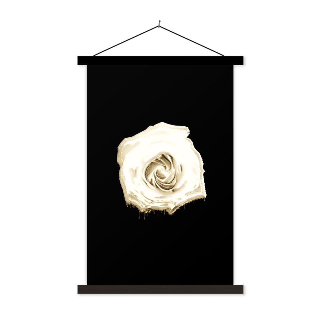 MuchoWow Textilposter Blume - Weiß - Rose 60x90 cm mit schwarzem Rahmen - Poster Wohnzimmer