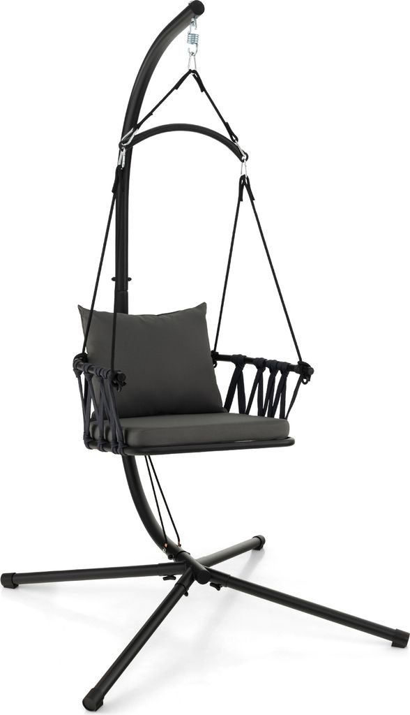 GOPLUS Hängesessel mit Gestell &Gurte, Hängeschaukel faltbar bis 150 kg belastbar, Hängestuhl Hängesitz Sessel Indoor Outdoor