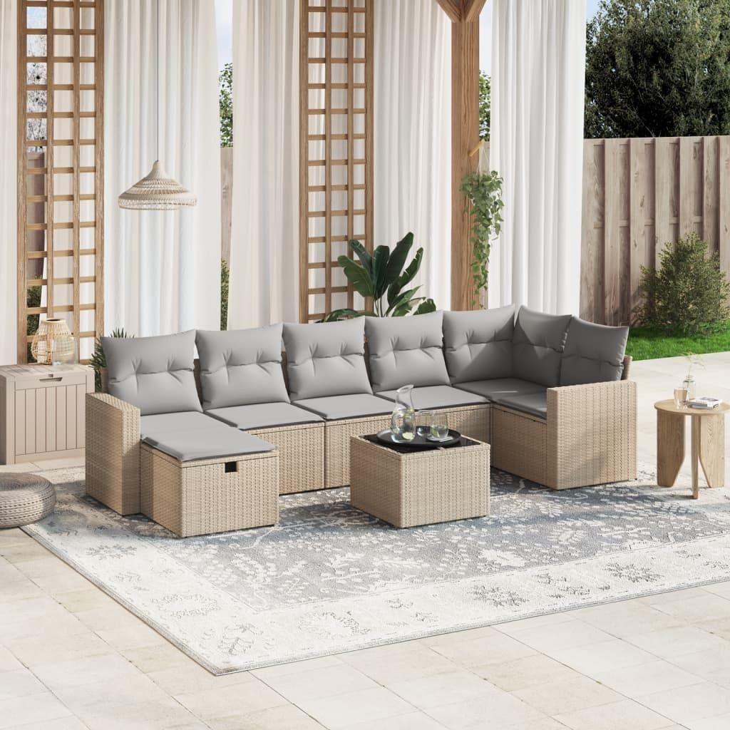 Maison Exclusive - 8-tlg. Garten-Sofagarnitur mit Kissen Beige Poly Rattan