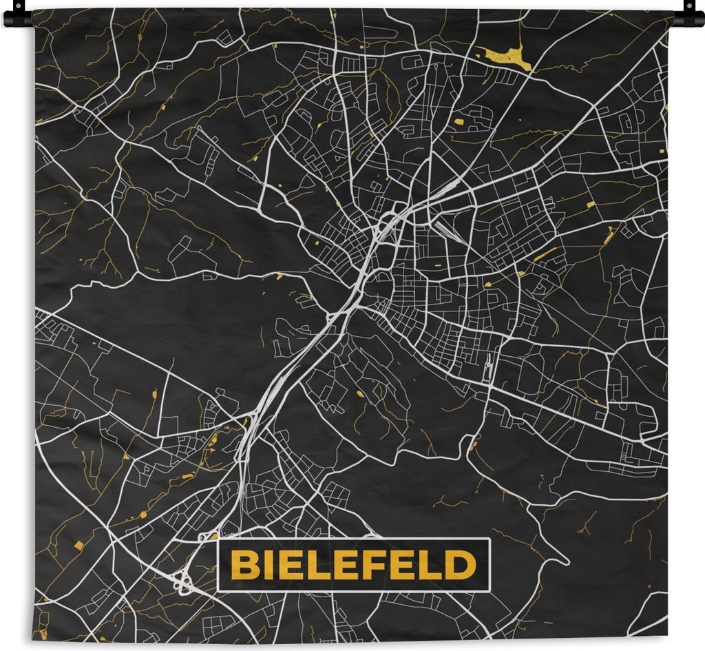 MuchoWow Wandteppich Wandbehang Bielefeld - Karte - Stadtplan - Gold - Deutschland 120x120 cm Tapisserie Dekoration Wandtuch - Modern - Baumwollg...
