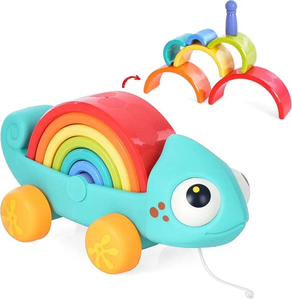 Moni Nachziehspielzeug Stapelspiel HA795700 Ziehschnur, mit Rädern, 7 Formen bunt