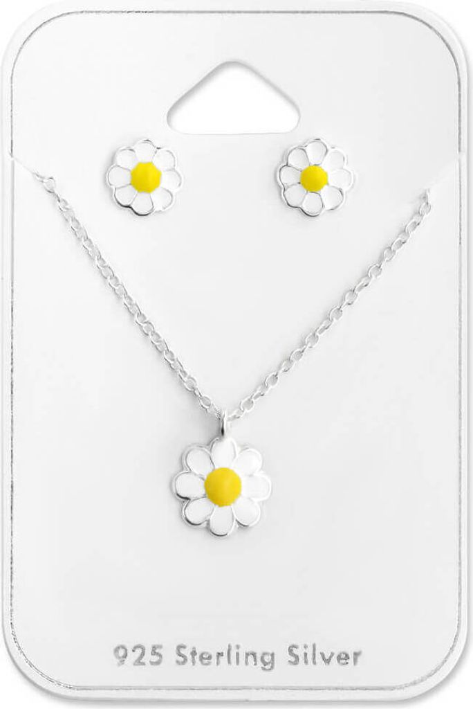 Gänseblümchen Set 925 Sterling Silber Ohrringe Ohrstecker mit Kette