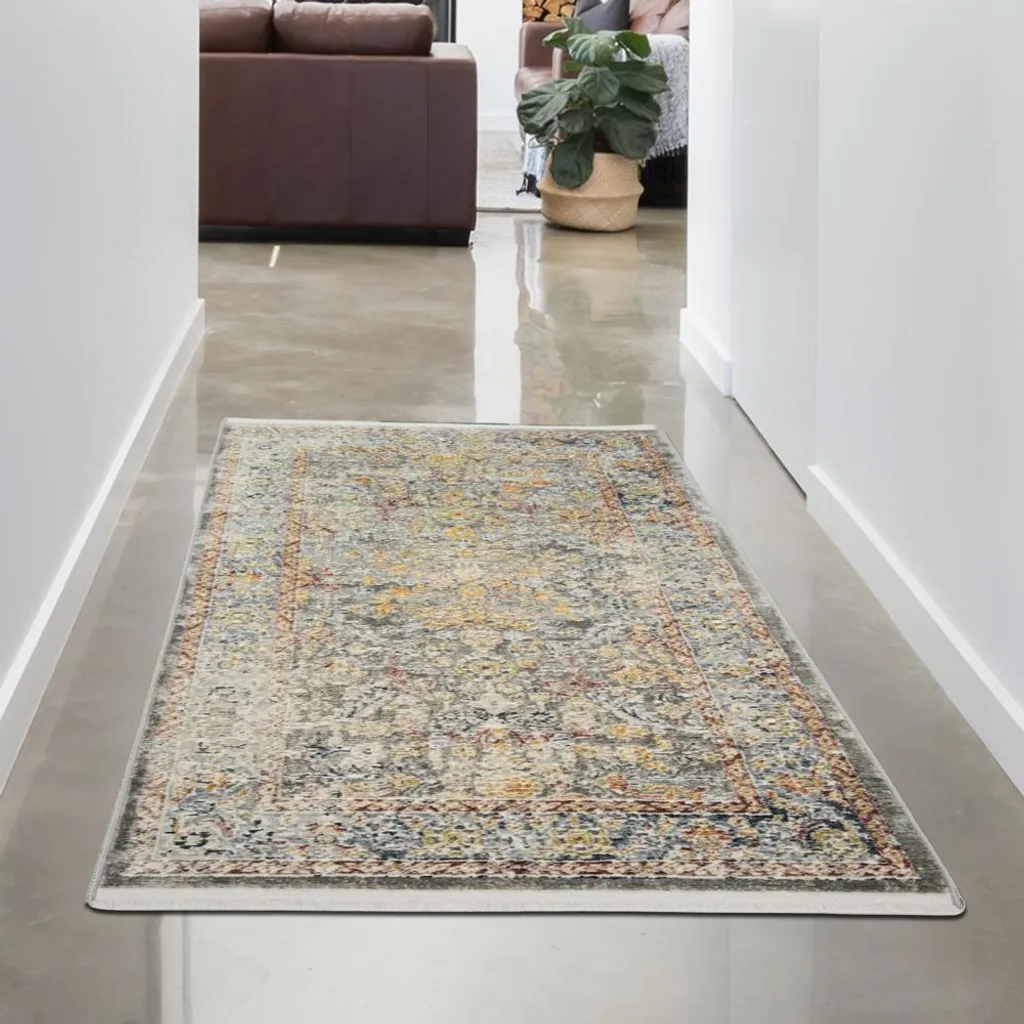 Tapis oriental crème aux reflets multicolores finition vintage 80x150