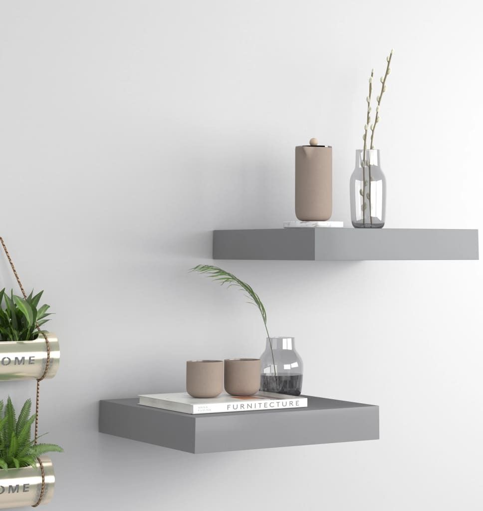 The Living Store Schweberegale 2 Stk. Grau 23x23,5x3,8 cm MDF