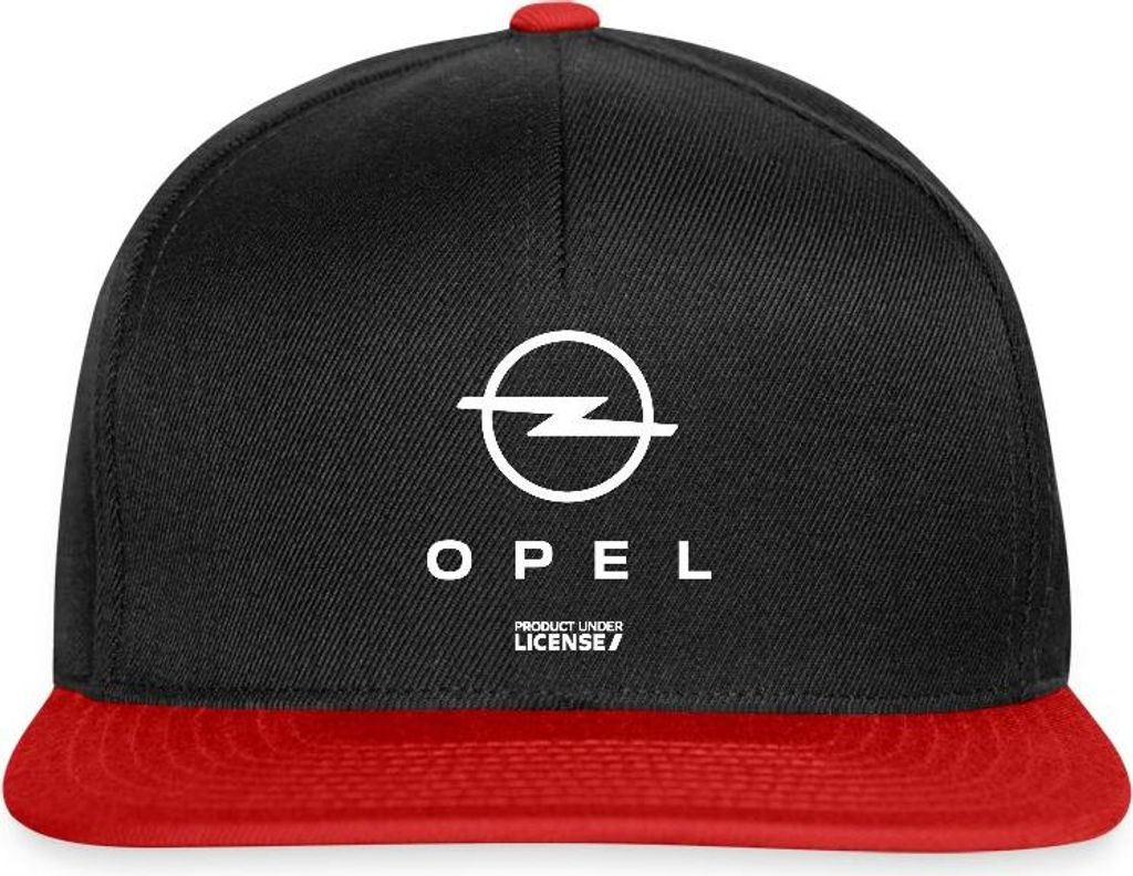 Spreadshirt Opel Logo Weißer Schriftzug Snapback Cap, One size, Schwarz/Rot