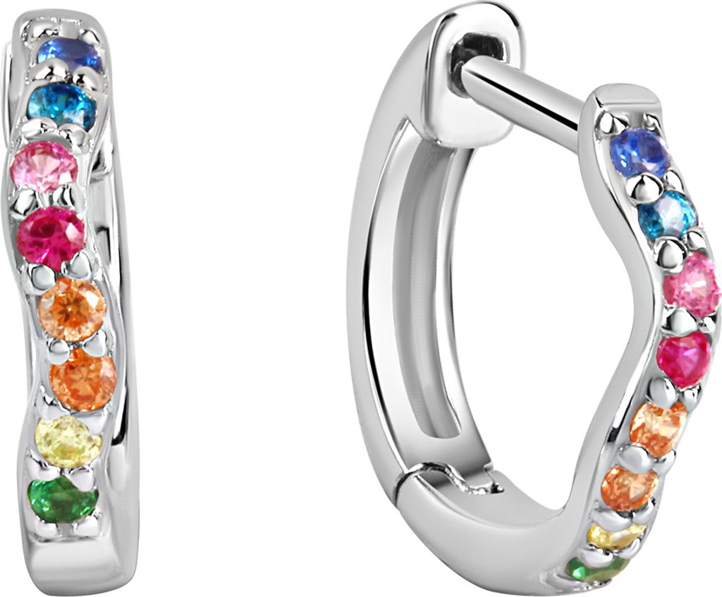 V Creolen 925/- Sterling Silber 1,2cm weiß Zirkonia bunt 471210075-1