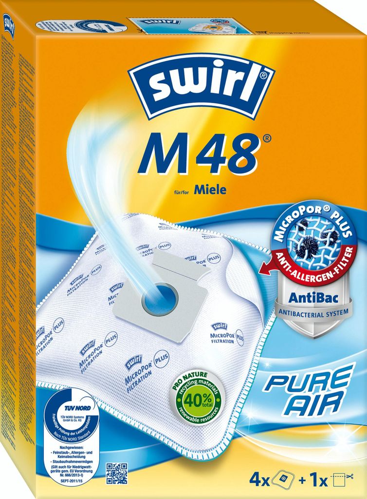 A product package for Swirl M 48 vacuum cleaner bags.