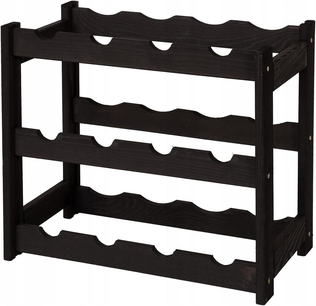 STOLMAK Weinregal aus Holz für 12 Flaschen Schwarz Kiefernholz 44x38x25 cm Flaschenregal Weinschrank Weinständer Flaschenhalter Kellerregal