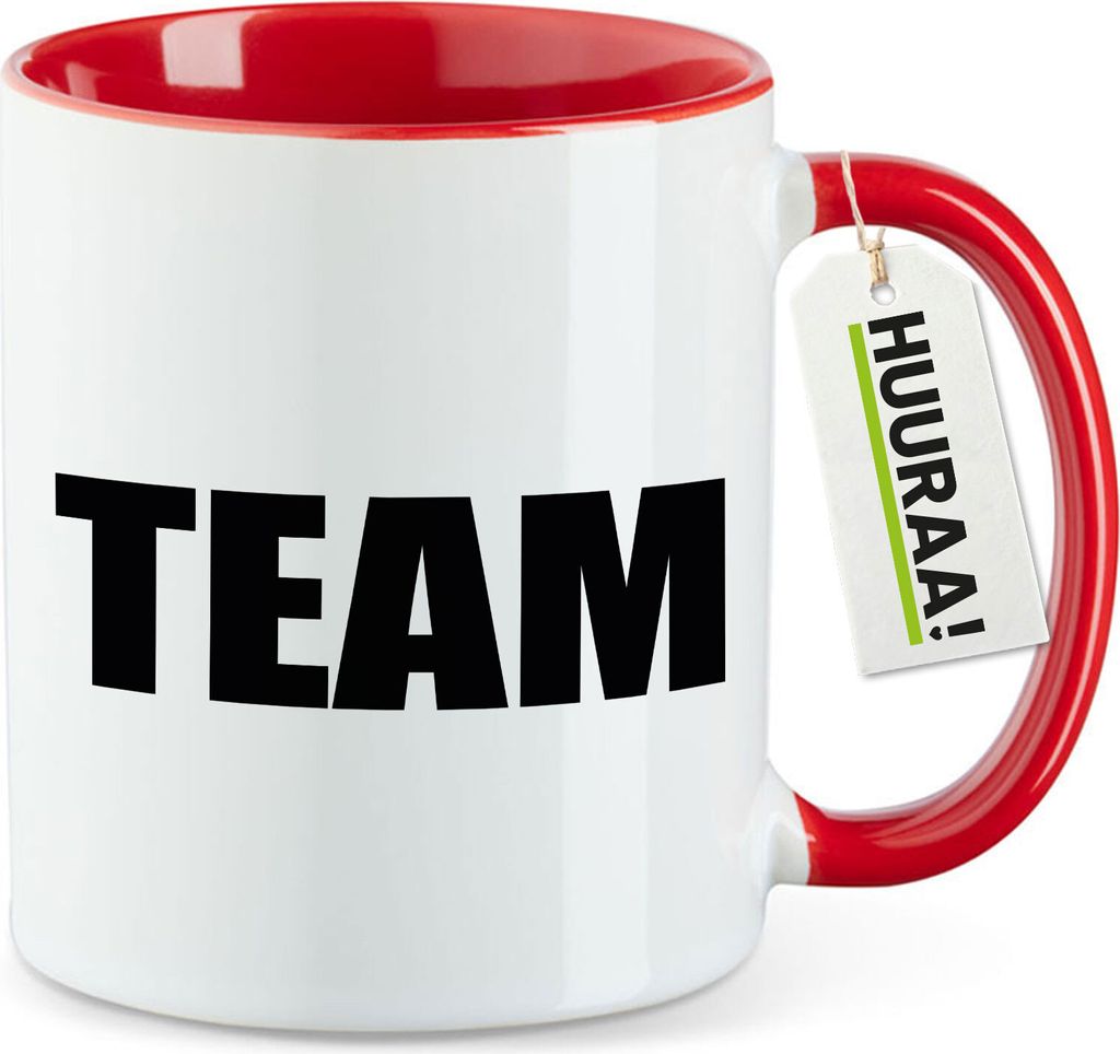 Huuraa Kaffeetasse Team Schriftzug 330ml Rot Keramik Kaffeebecher Geschenkidee