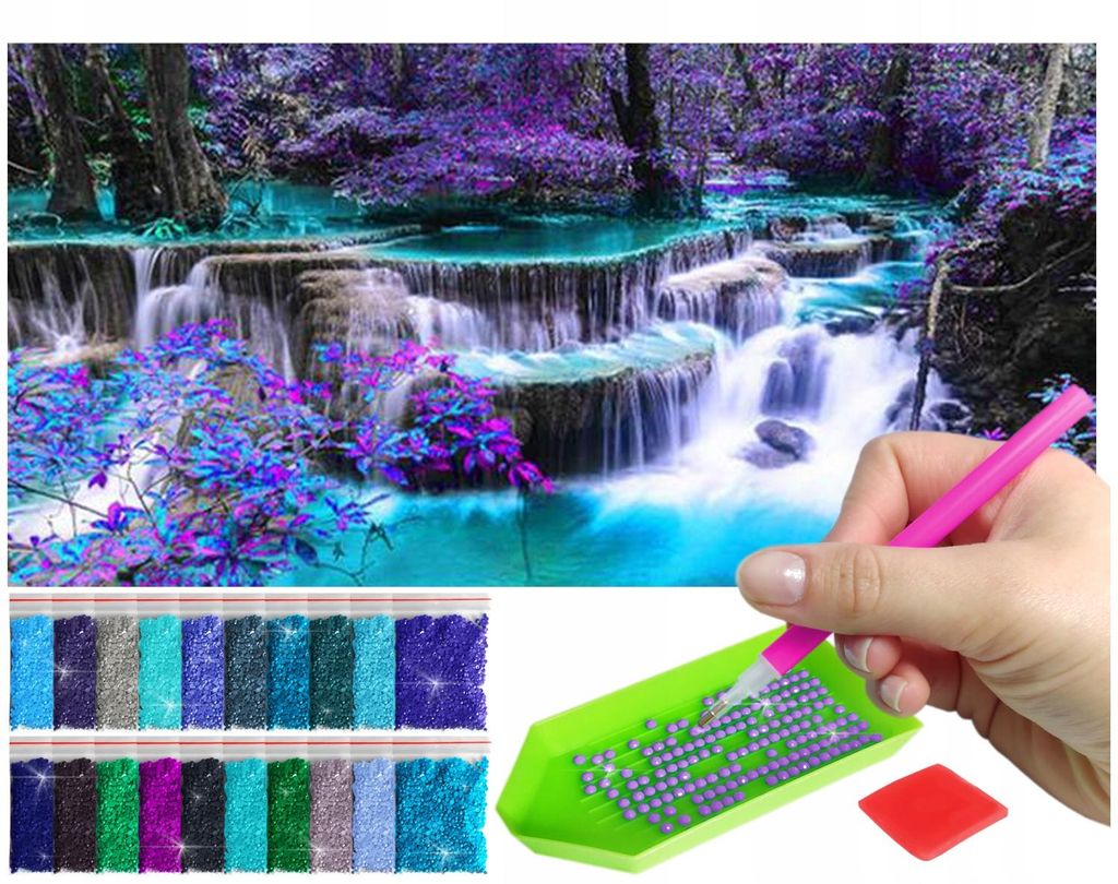 ARTULIO - Diamond Painting Set - Violetter Wald mit Wasserfällen - 80 × 40 cm - Groß XXL - Crystal Art, Komplettset Mosaik + Zubehör
