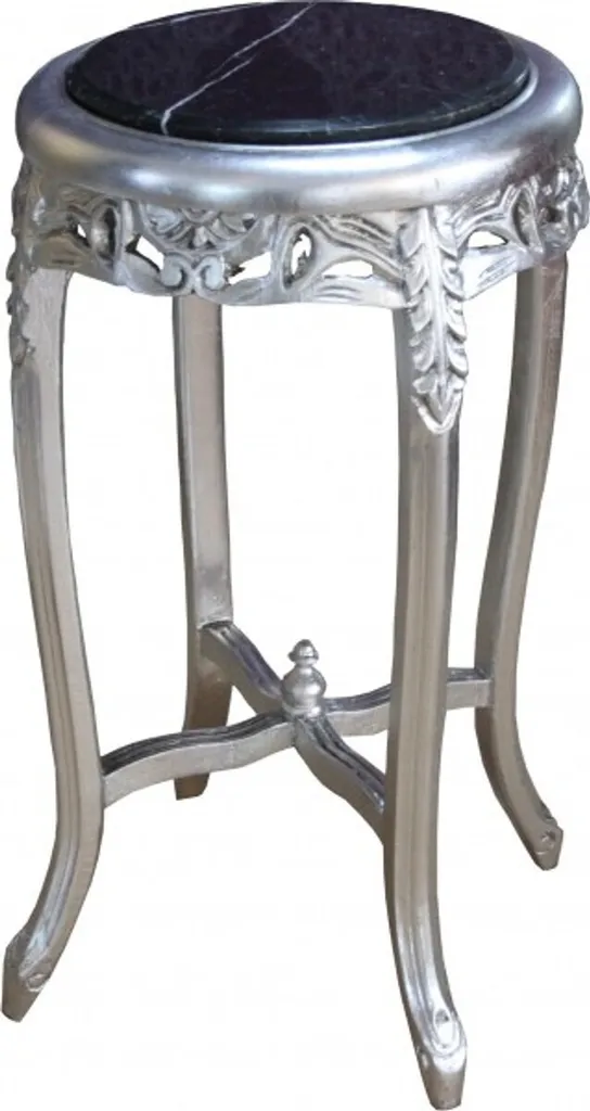Petite table baroque argentée en marbre noir pour décorer les coins