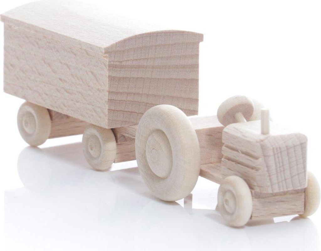 Holzspielzeug Traktor mit Kastenanhänger natur HxBxT 3,5x7,5x3cm NEU