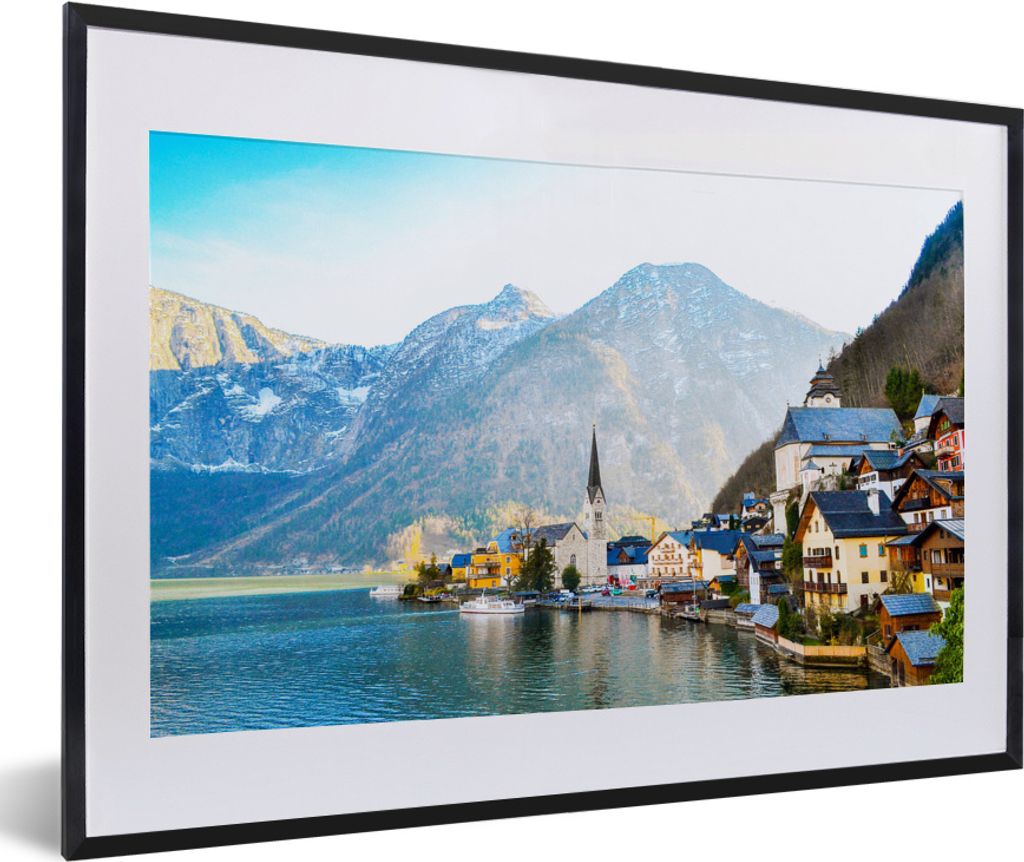 MuchoWow MuchoWow Gerahmtes Poster Hallstatt in Österreich 60x40 cm - Poster mit zchwarzem Bilderrahmen - Schlafzimmer - Plakat in Rahmen - Dr...