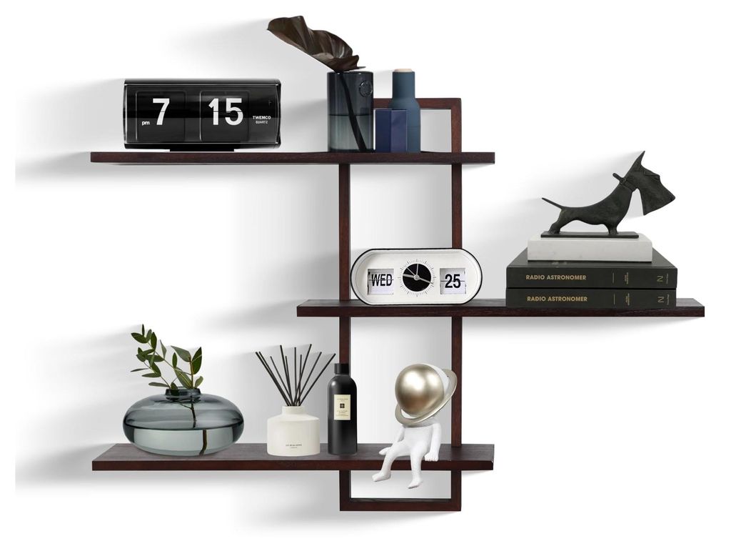 Dreistufiges Wandregal, dekoratives Wandregal, Pflanzen- und Fotoregal zur Aufbewahrung und Präsentation, Holzregal für Wohnzimmer, Schlafzimmer,...