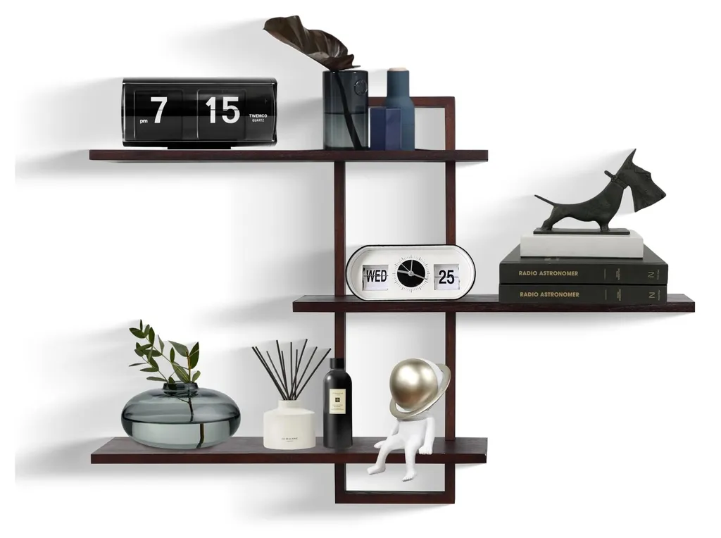 Étagère Murale Noyer 3 Niveaux 57cm - Décoration Bois Salon et Bureau